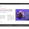 Image of laptop with cover slide of "Finastra Loan Portal" brochure